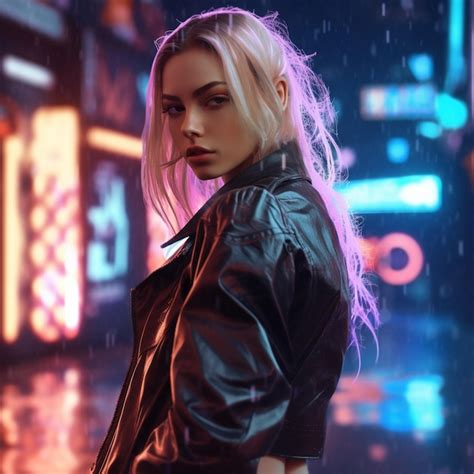 Premium AI Image A Woman With Blonde Hair Stands In The Rain
