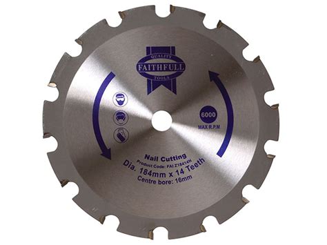 Faithfull TCT Circular Saw Blade Nail Cutting 184 X 16mm X 14T NEG