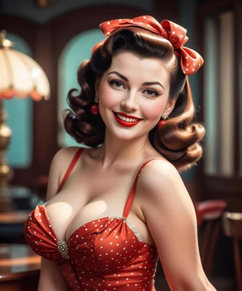 Premium Photo Beautiful Pinup Girl In Red Lingerie Retro Style