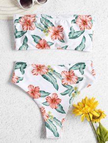 Strapless Flower High Waisted Bikini Set In WHITE ZAFUL