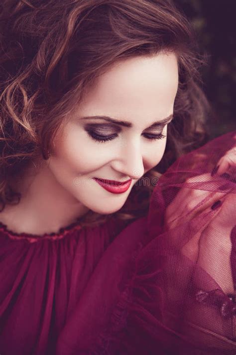 Beautiful Smiling Brunette Woman With Red Lips Stock Photo Image Of Lips Beautiful