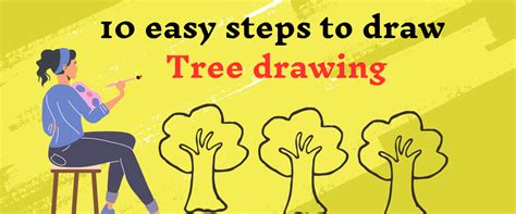 easy steps  draw tree drawing easy drawing