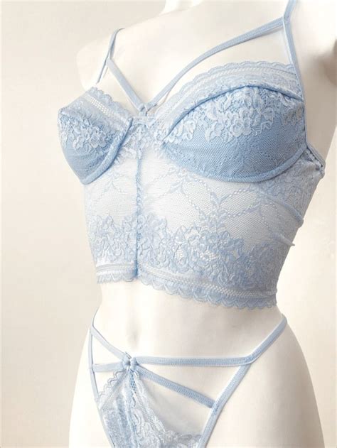 Blue Bridal Lingerie Wedding Night Blue Lingerie Set Babydoll Lingerie Blue Lace Lingerie