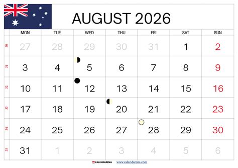 august calendar  australia  holidays printable