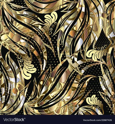 Abstract Gold Floral 3d Seamless Pattern Paisley Vector Image