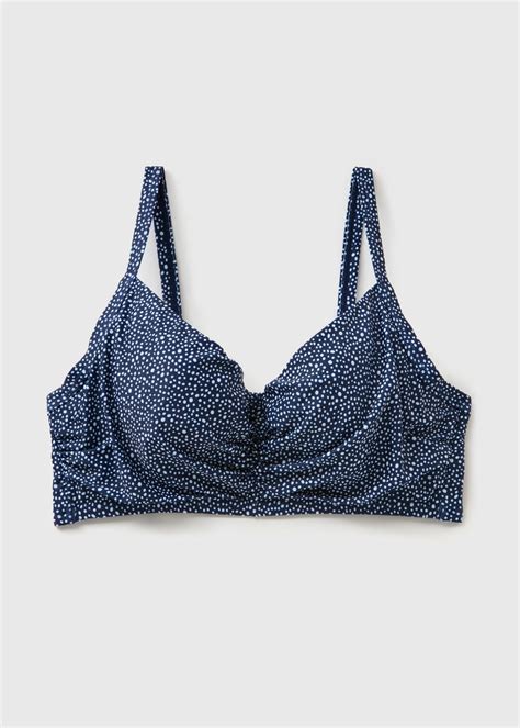 Navy Spot Ruched Crop Bikini Top Matalan