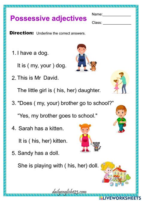 POSSESSIVE ADJECTIVE 1 worksheet | Possessive adjectives, Adjectives