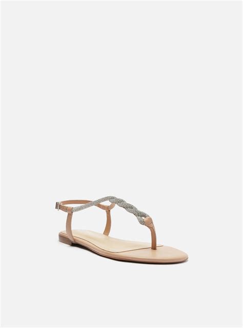 Sandália Rasteira Nude Arezzo Tira Torcida Strass ZZ MALL