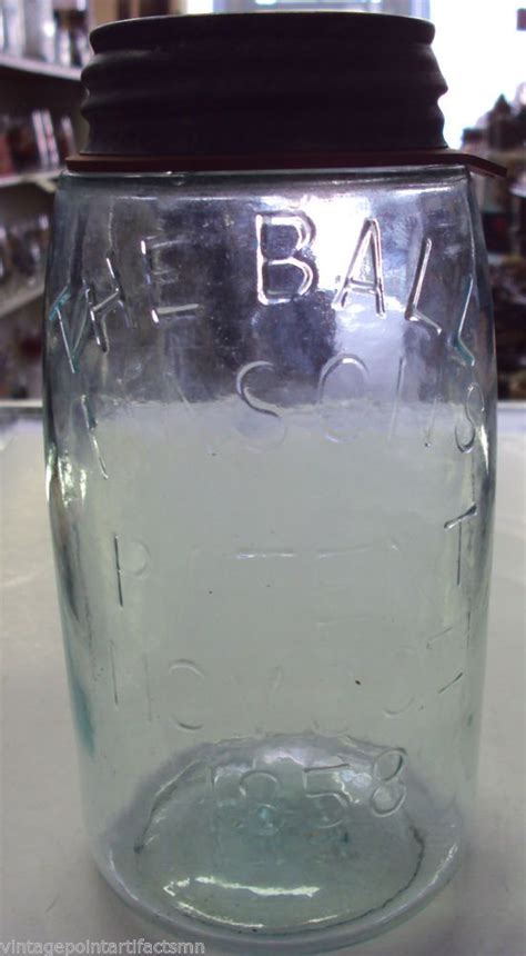 Antique 1888 1893 The Ball Masons Patent 1858 Quart Aqua Blue Mason Jar Rb264 5 Jar Canning