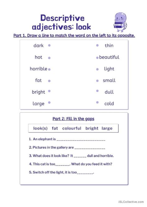 955 Descriptive English Esl Worksheets Pdf And Doc