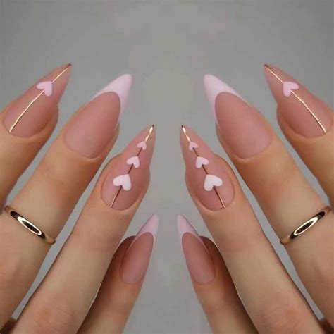 Foccna Pink Press On Nails Almond Acrylic Fake Nails Matte French Love False Nails