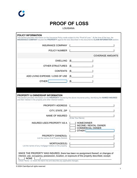 Louisiana Proof Of Loss Form Claimspot Free Download