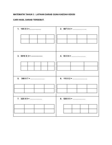 Matematik Tahun Latihan Darab Guna Kaedah Kekisi