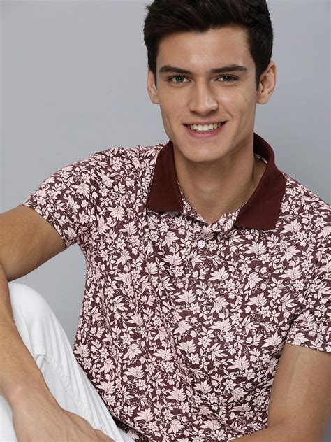 Buy Mast And Harbour Men Maroon And Off White Floral Printed Polo Collar T