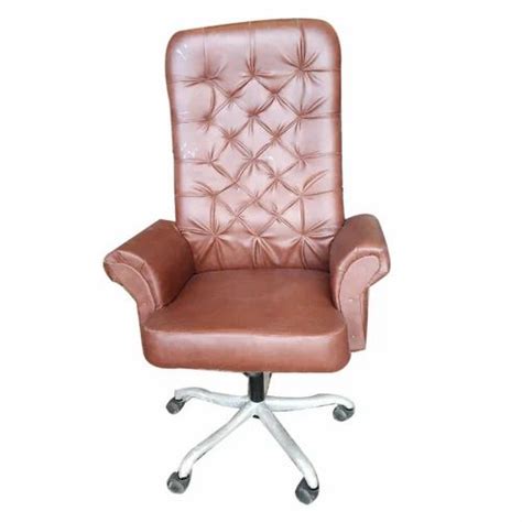 Brown High Back Leather Revolving Office Boss Chair Fixed Arm At Rs