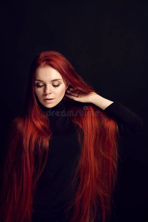 Nude Beautiful Redhead Girl With Long Hair Perfect Woman Portrait On Light Background Gorgeous