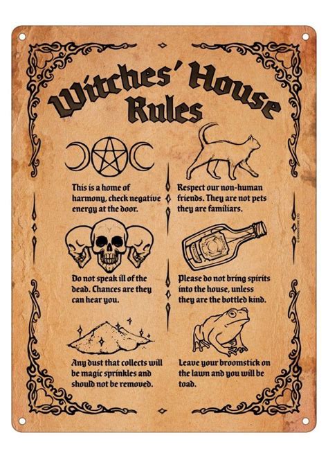 Witches House Rules Mini Tin Sign Witch Spell Book Witch Books