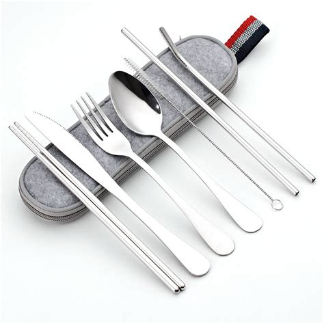 Jual Set Alat Makan Sendok Garpu Pisau Sumpit Sedotan Stainless Steel