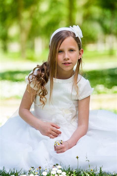 Little Girl With Her First Communion Dress Stock Photo Image Of