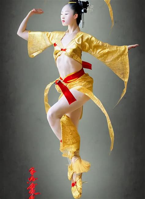 Full Body Portrait Of A Dancer Doing A Chinese Ribbon Stable