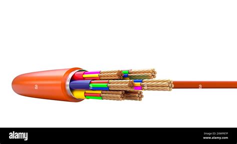 internal structure electrical cable exposed copper wires  stock