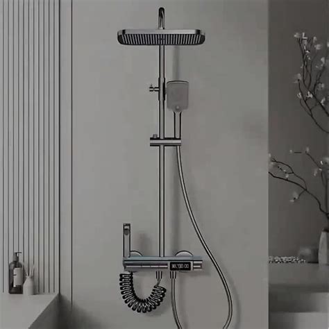 Duchas Modern Digital Cold And Hot Water Brass Luxury Rain Mixer Black System Thermostatic Piano