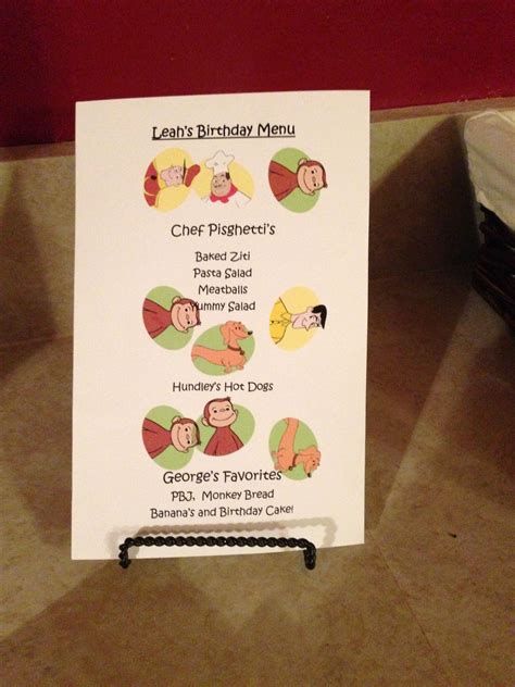 Curious George Food Menu For Party Curious George Birthday Party