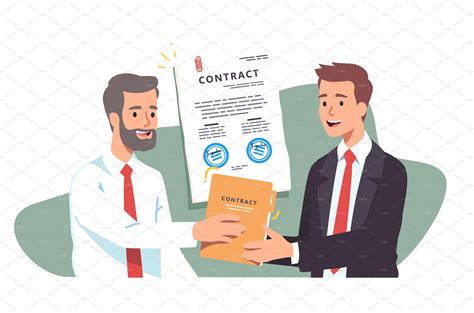 Worker Reach Agreement Sign Contract People Illustrations Creative