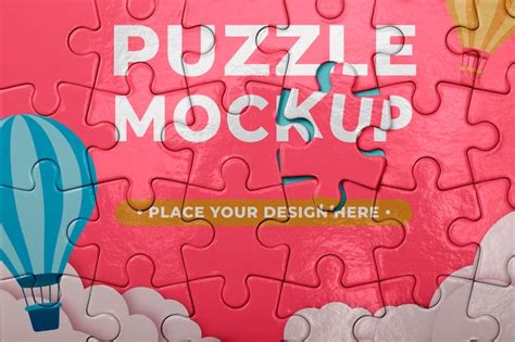 Premium PSD Puzzle Pieces With Hot Air Balloon And Clouds
