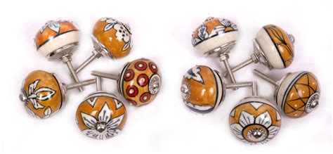 Ornated Mango Yellow Emboss Ceramic Knobs Hand Painted Ceramic Etsy