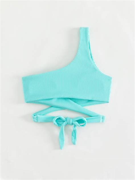 Cut Out Cross Wrap Tie Back One Shoulder Bikini Top Shein Usa