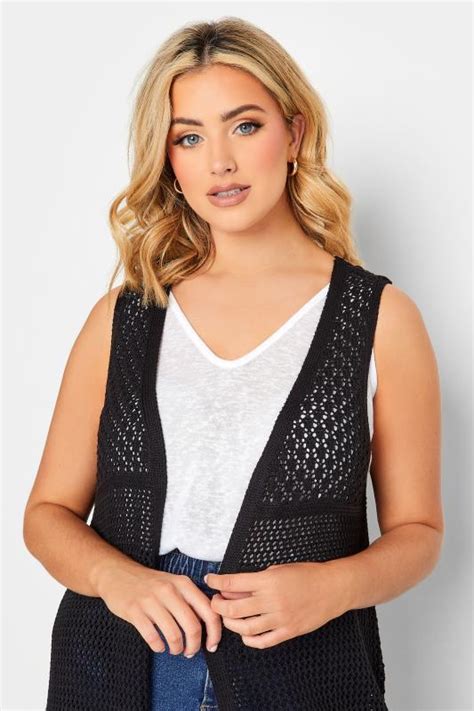 Yours Plus Size Black Crochet Sleeveless Longline Cardigan Yours Clothing