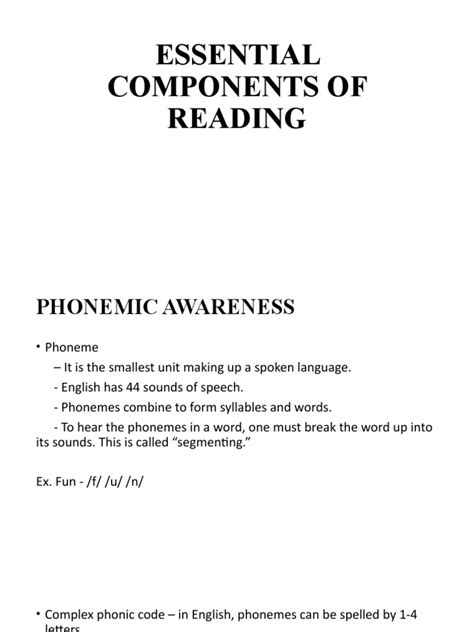 Essential Components of Reading | PDF | Reading Comprehension | Fluency