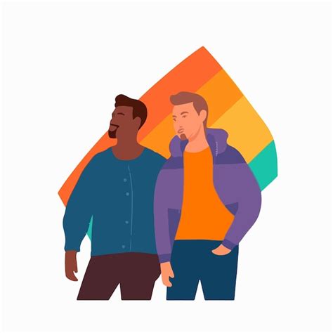 Um retrato de um casal gay uma bandeira do arco íris o conceito de lgbtq ilustração de um