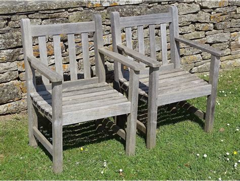Weathered Teak Chairs Pair Holloways Garden Antiques
