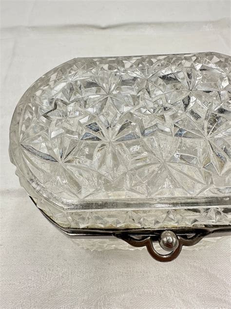 Antique French Cut Crystal Jewelry Box Hand Cut Glas Gem