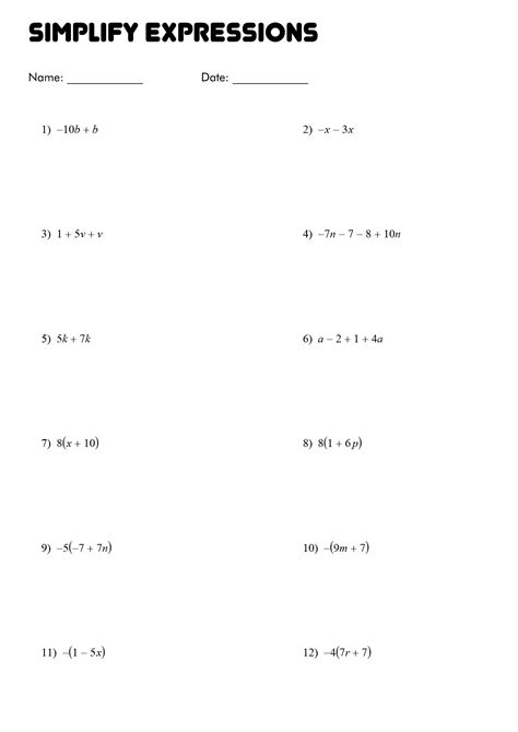 Algebra Simplifying Expressions Worksheet - Printable Calendars AT A GLANCE