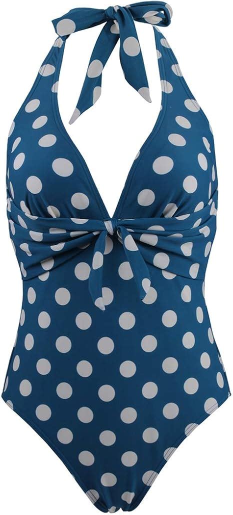 Gwell Damen Vintage Punkt Badeanzug Neckholder R Ckenfrei Einteiler Monokini Bikini Bademode