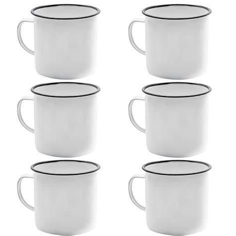 6 Caneca Esmaltada Branca Lisa 150 Ml Cobre Lux