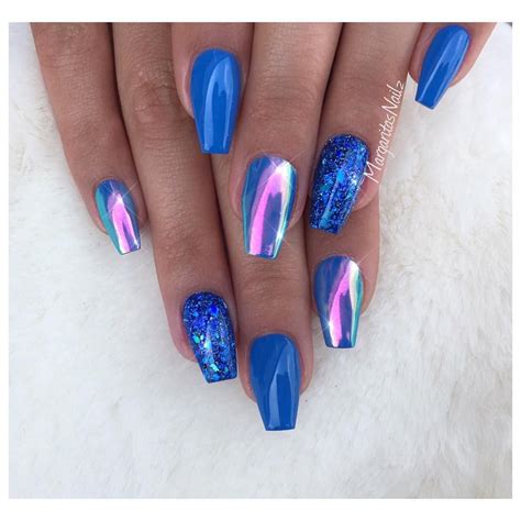 Blue Coffin Nails Rainbow Chrome Nail Art Design Chrome Nail Art Chrome Nails Designs Blue