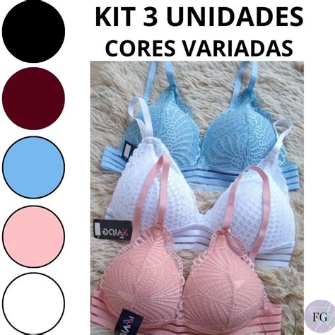 Kit 3 Sutiã Sem Aro Bojo de Renda Cós Elástico Lingerie Confortável Verão Fabricação Própria