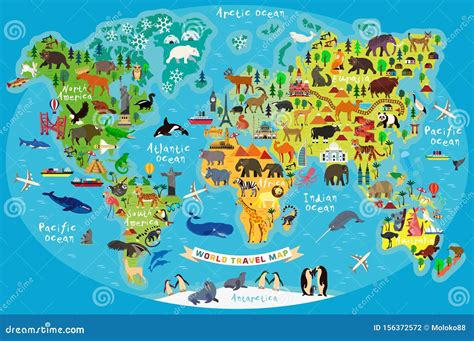 Mapa Animal Del Mundo Para Los Ni os Y Los Ni os Vector Ilustración