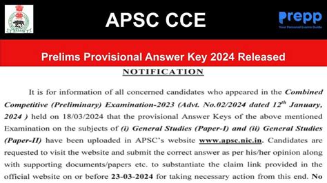 APSC CCE Prelims Provisional Answer Key 2024 Released At Apsc Nic In