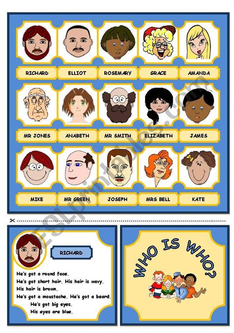 WHO IS WHO GAME PART ONE ESL Worksheet By Xani