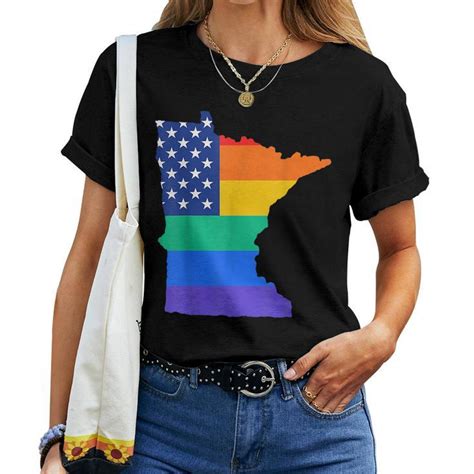 Minnesota Map State Gay Pride Rainbow Flag Lgbt Women T Shirt Crewneck Mazezy