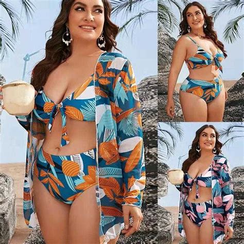 Large Size Swimwear Fat Woman Mesh Three Piece Printed Split Bikini From Your01 36 57 DHgate