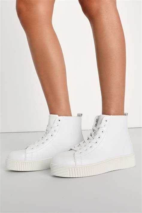White Flatform Sneakers White High Top Sneakers White Shoes Lulus