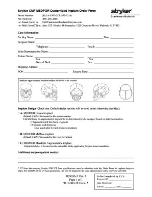 Fillable Online Stryker CMF MEDPOR Customized Implant Order Form Fax