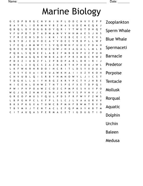 Marine Biology Word Search WordMint