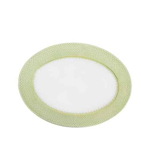 lace oval platter green apple blue print
